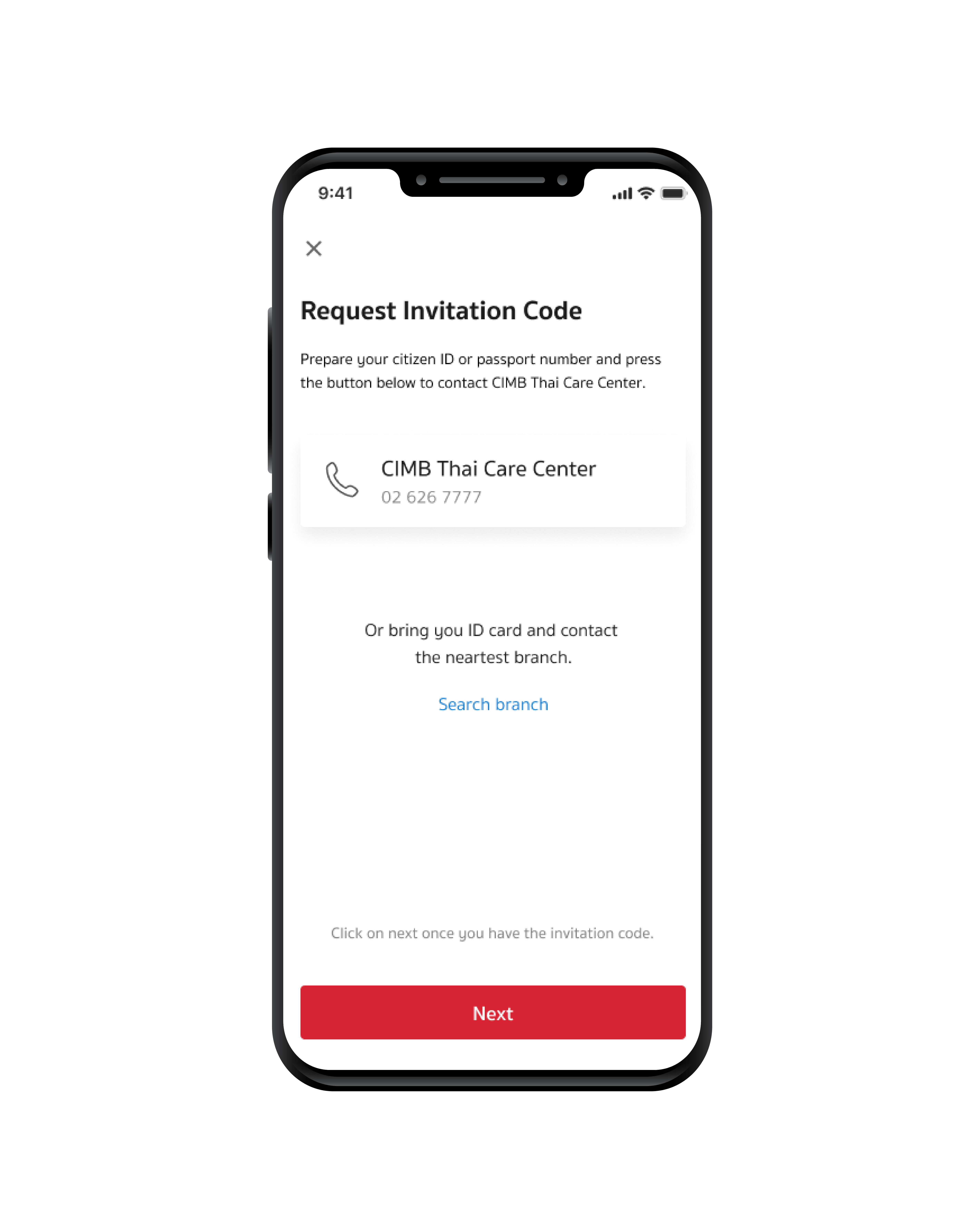 STEP 5  Choose to request an activation code by contacting the CIMB Thai Care Center 